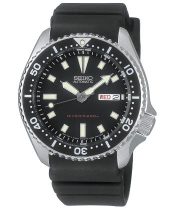 精工男子SKX173不锈钢和黑色聚氨酯自动潜水手表